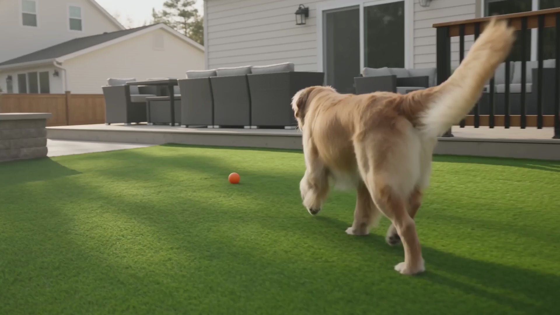 KALA artificial turf product video with illustrated lifestyle scenes and backing layers.